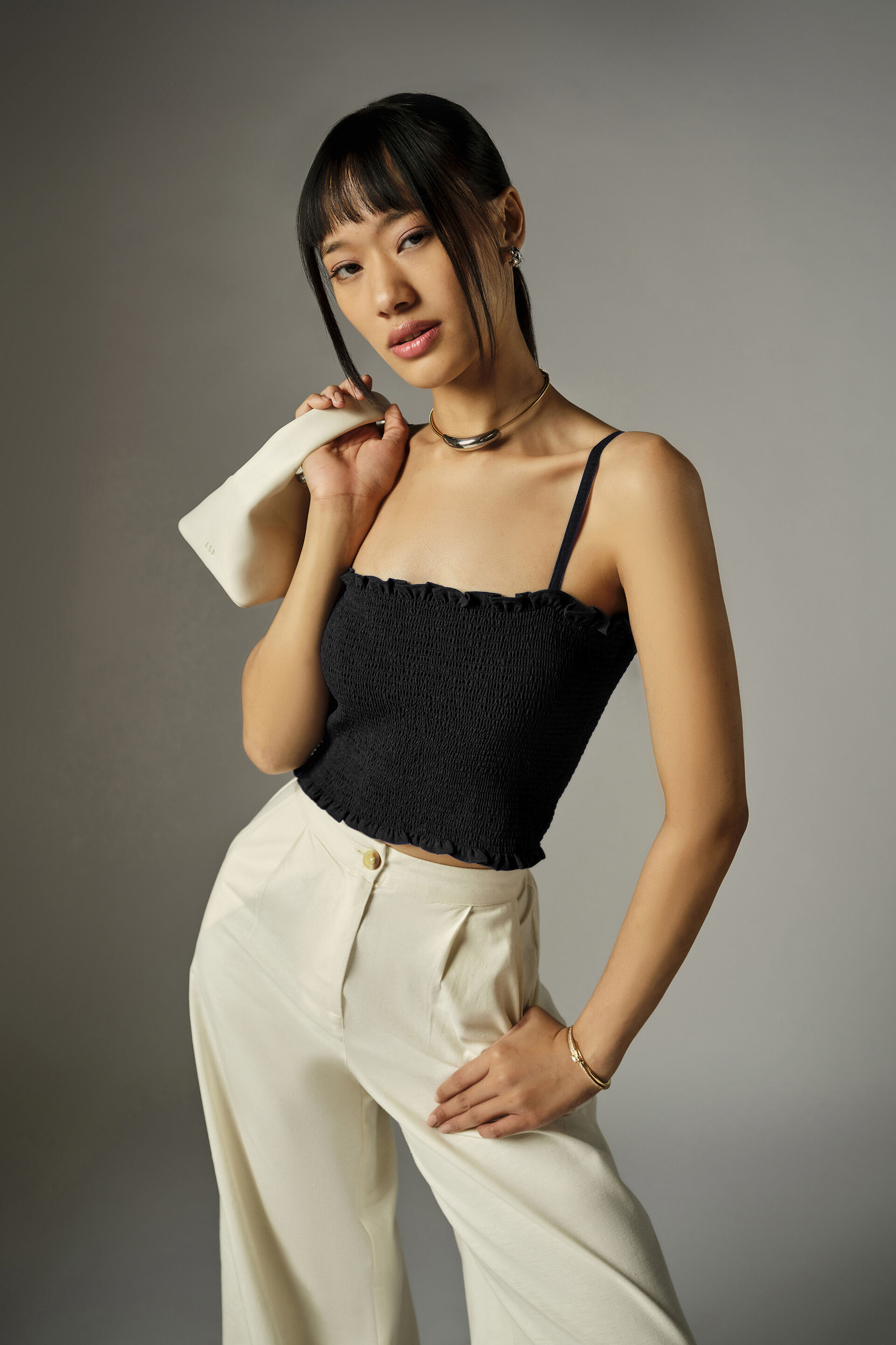 Zoen Black Smocked Top, Black, image 2